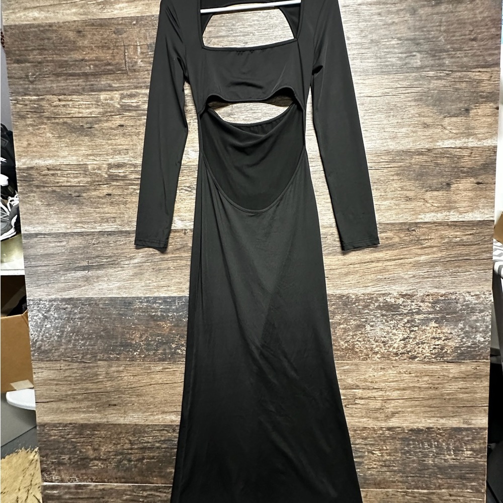 Black Bodycon Maxi Dress with Asymmetrical Neckline